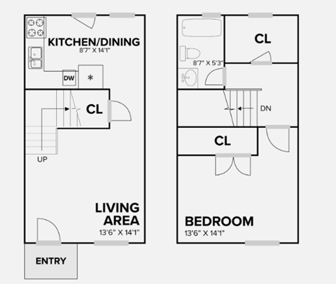 a floor plan of a small house with a bedroom and living area and a bathroom